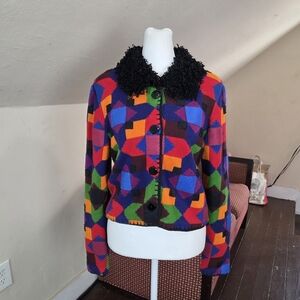 Vintage 1995 Michael Simon New York Geometric Knit Cardigan Cropped Sweater S